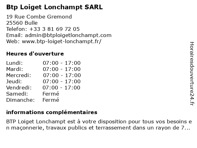 Btp Loiget Lonchampt SARL à Bulle: adresse et heures d'ouverture