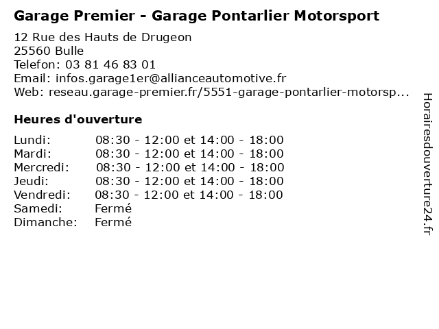 Garage Premier - Garage Pontarlier Motorsport à Bulle: adresse et heures d'ouverture