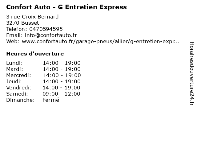 Confort Auto - G Entretien Express à Busset: adresse et heures d'ouverture