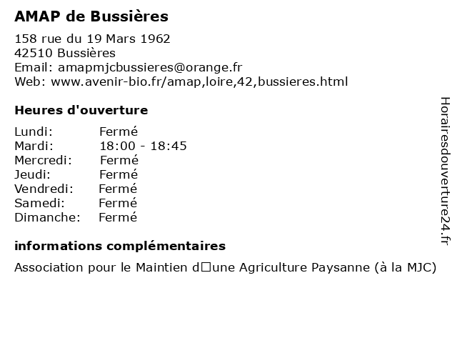 AMAP de Bussières à Bussières: adresse et heures d'ouverture