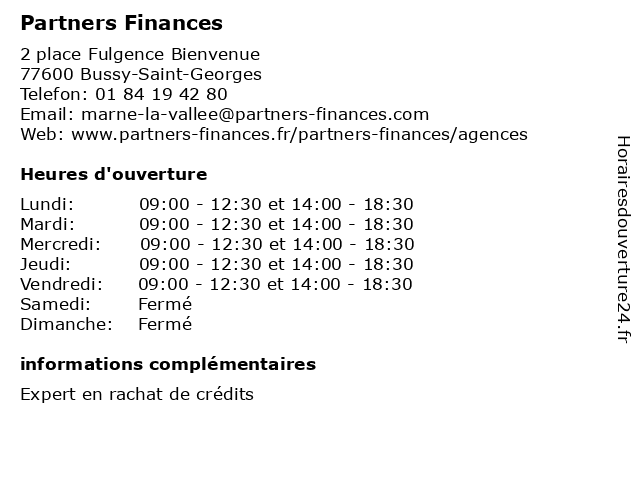 Partners Finances à Bussy-Saint-Georges: adresse et heures d'ouverture