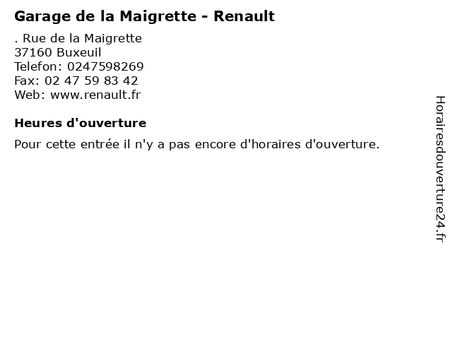 Garage de la Maigrette - Renault à Buxeuil: adresse et heures d'ouverture