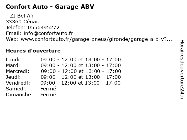 Confort Auto - Garage ABV à Cénac: adresse et heures d'ouverture