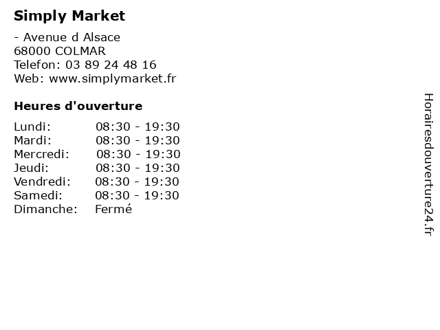 Simply Market à COLMAR: adresse et heures d'ouverture