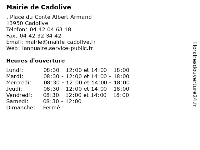 Mairie de Cadolive à Cadolive: adresse et heures d'ouverture