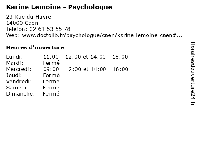 Karine Lemoine - Psychologue à Caen: adresse et heures d'ouverture