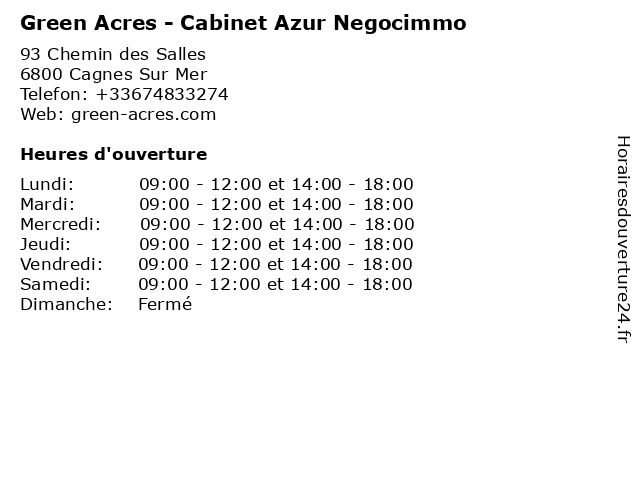 Green Acres - Cabinet Azur Negocimmo à Cagnes Sur Mer: adresse et heures d'ouverture