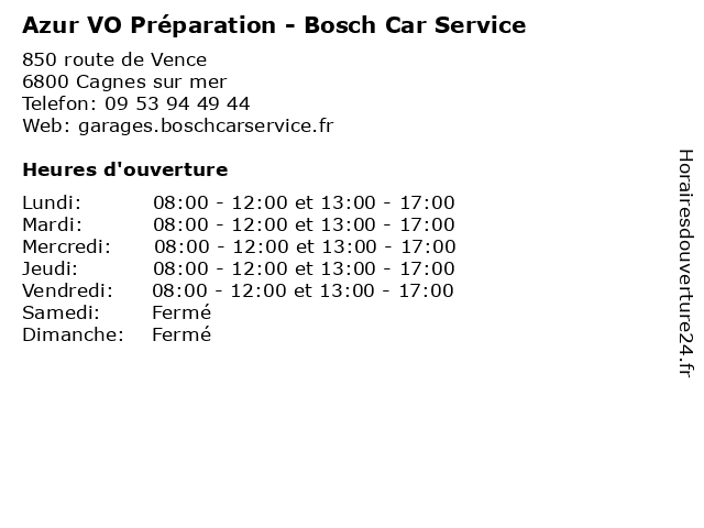 Azur VO Préparation - Bosch Car Service à Cagnes sur mer: adresse et heures d'ouverture