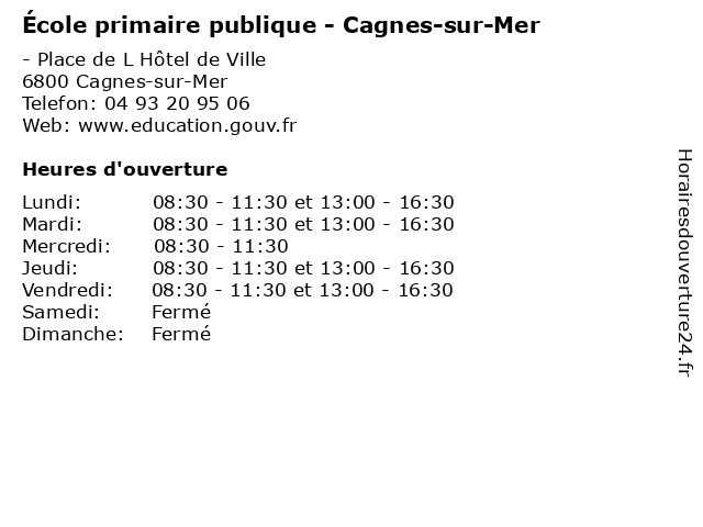 École primaire publique - Cagnes-sur-Mer à Cagnes-sur-Mer: adresse et heures d'ouverture