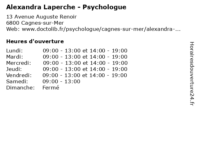 Alexandra Laperche - Psychologue à Cagnes-sur-Mer: adresse et heures d'ouverture