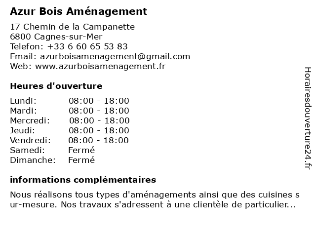 Azur Bois Aménagement à Cagnes-sur-Mer: adresse et heures d'ouverture