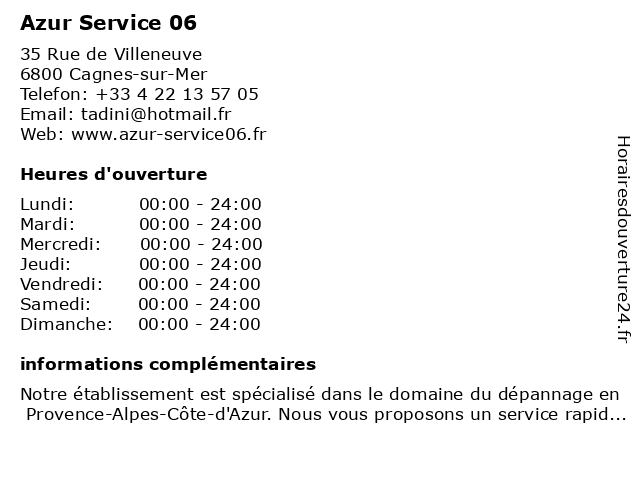 Azur Service 06 à Cagnes-sur-Mer: adresse et heures d'ouverture