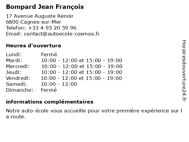 Bompard Jean François à Cagnes-sur-Mer: adresse et heures d'ouverture