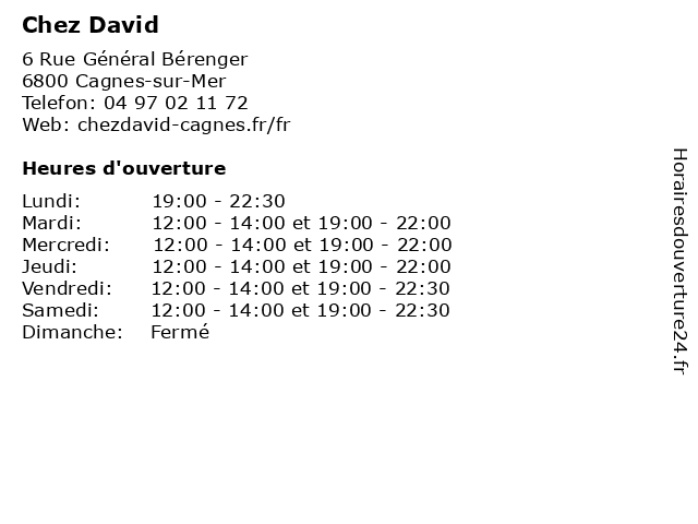 Chez David à Cagnes-sur-Mer: adresse et heures d'ouverture
