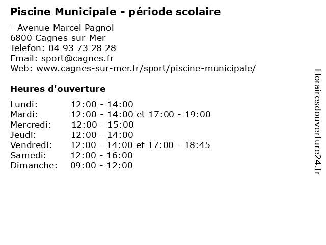 Piscine Municipale - période scolaire à Cagnes-sur-Mer: adresse et heures d'ouverture