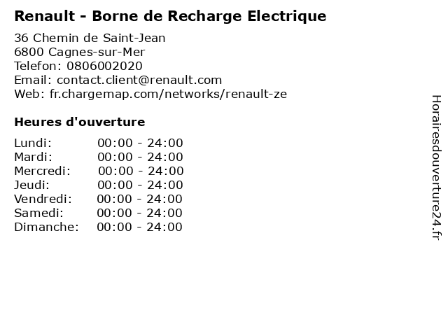 Renault - Borne de Recharge Electrique à Cagnes-sur-Mer: adresse et heures d'ouverture