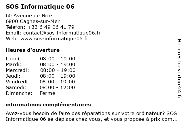 SOS Informatique 06 à Cagnes-sur-Mer: adresse et heures d'ouverture