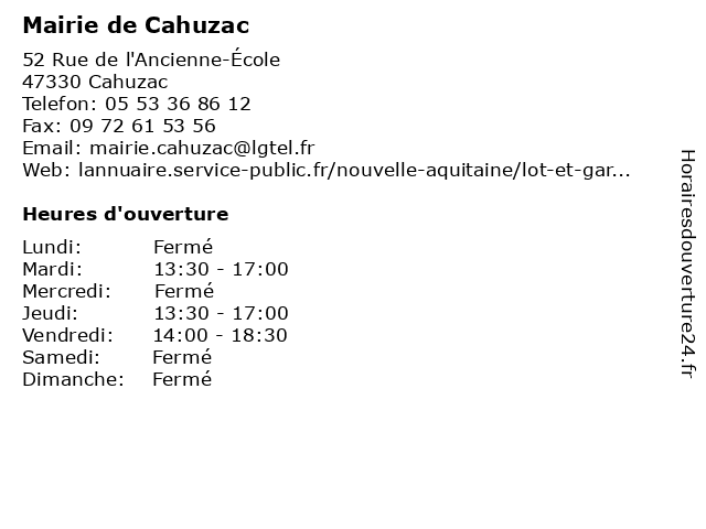 Mairie de Cahuzac à Cahuzac: adresse et heures d'ouverture