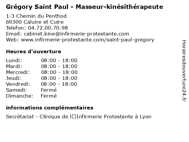 Grégory Saint Paul - Masseur-kinésithérapeute à Caluire et Cuire: adresse et heures d'ouverture