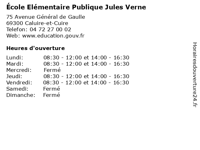 École Elémentaire Publique Jules Verne à Caluire-et-Cuire: adresse et heures d'ouverture