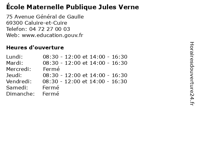 École Maternelle Publique Jules Verne à Caluire-et-Cuire: adresse et heures d'ouverture