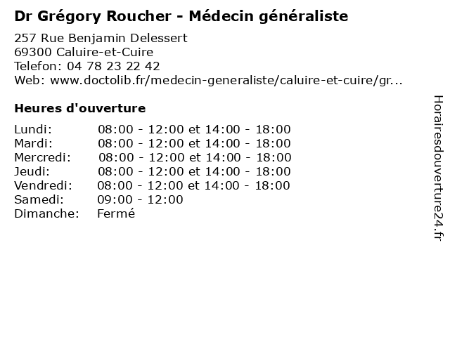 Dr Grégory Roucher - Médecin généraliste à Caluire-et-Cuire: adresse et heures d'ouverture