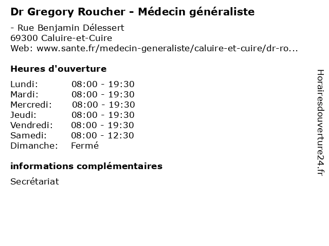 Dr Gregory Roucher - Médecin généraliste à Caluire-et-Cuire: adresse et heures d'ouverture