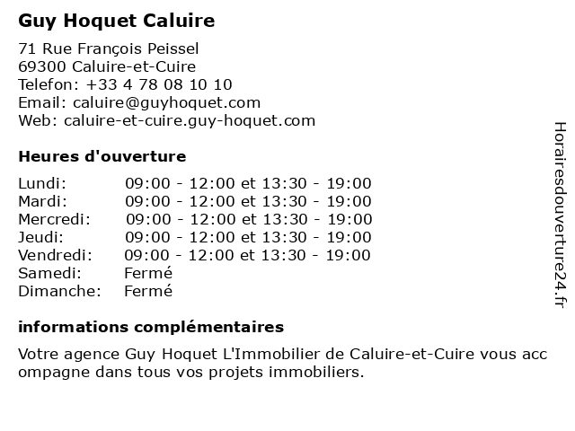 Guy Hoquet Caluire à Caluire-et-Cuire: adresse et heures d'ouverture