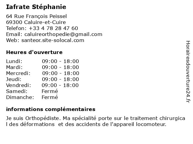 Iafrate Stéphanie à Caluire-et-Cuire: adresse et heures d'ouverture