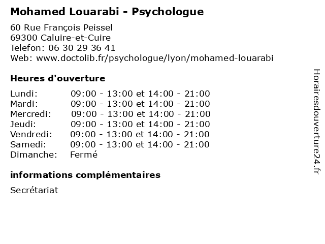 Mohamed Louarabi - Psychologue à Caluire-et-Cuire: adresse et heures d'ouverture