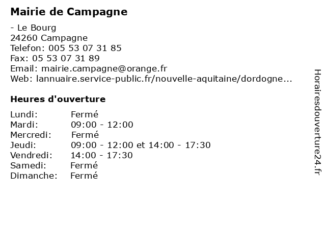 Mairie de Campagne à Campagne: adresse et heures d'ouverture