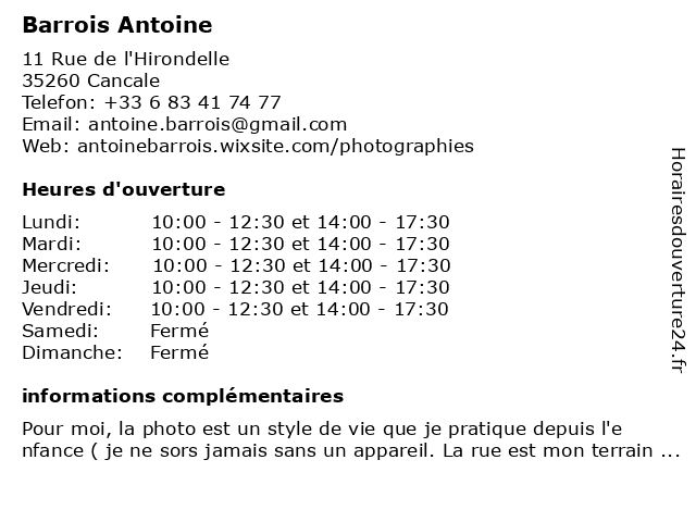 Barrois Antoine à Cancale: adresse et heures d'ouverture