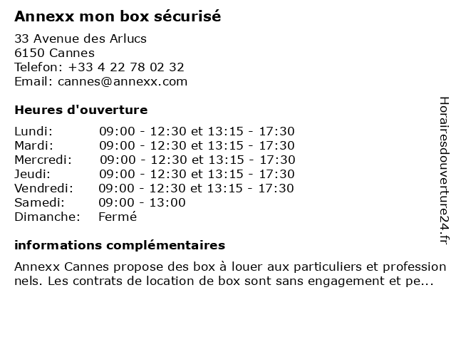 Annexx mon box sécurisé à Cannes: adresse et heures d'ouverture