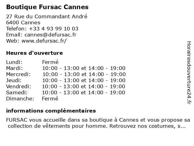 Boutique Fursac Cannes à Cannes: adresse et heures d'ouverture
