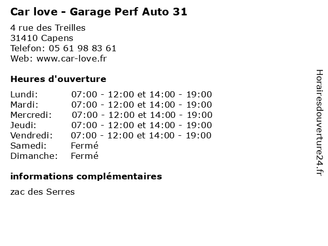 Car love - Garage Perf Auto 31 à Capens: adresse et heures d'ouverture
