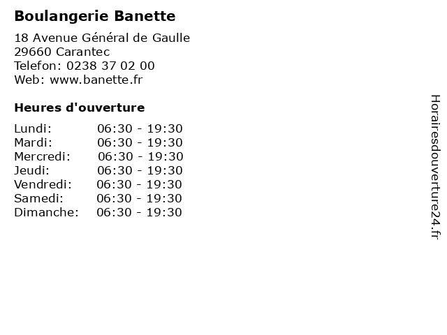 Boulangerie Banette à Carantec: adresse et heures d'ouverture
