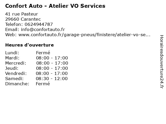 Confort Auto - Atelier VO Services à Carantec: adresse et heures d'ouverture