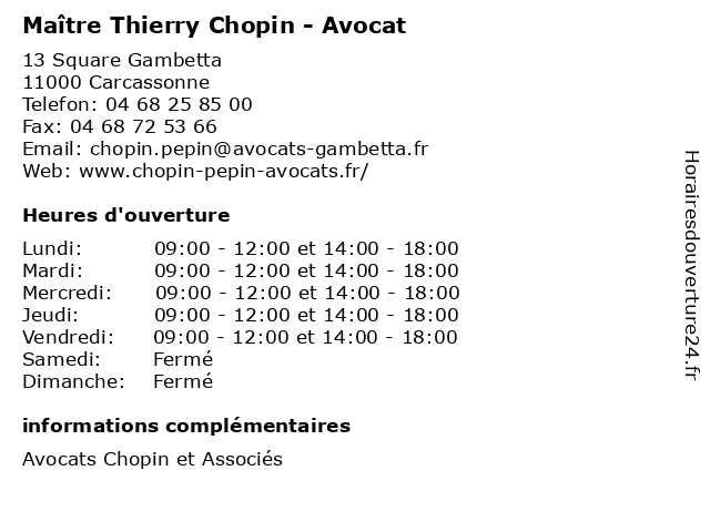 Maître Thierry Chopin - Avocat à Carcassonne: adresse et heures d'ouverture
