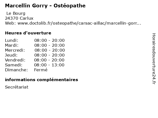 Marcellin Gorry - Ostéopathe à Carlux: adresse et heures d'ouverture