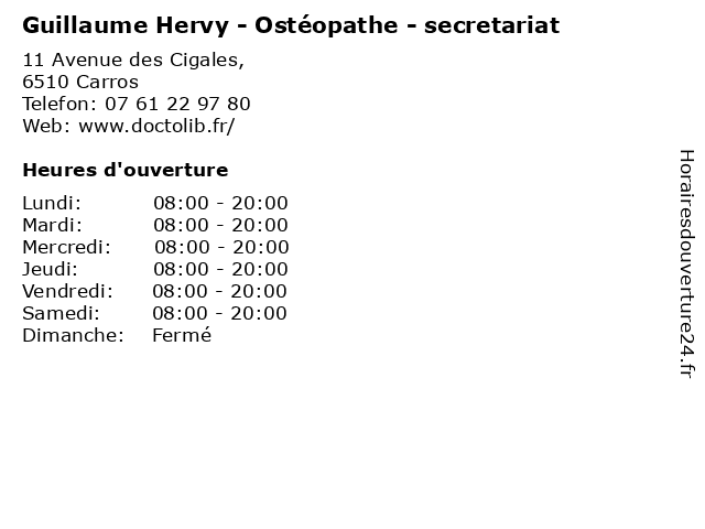 Guillaume Hervy - Ostéopathe - secretariat à Carros: adresse et heures d'ouverture