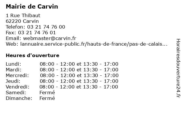 Mairie de Carvin à Carvin: adresse et heures d'ouverture
