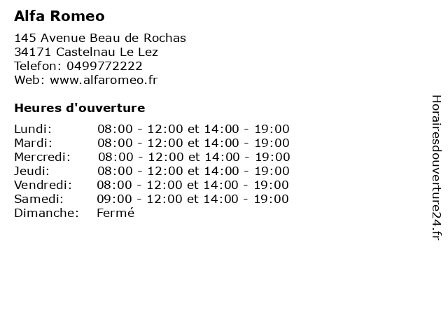 Alfa Romeo à Castelnau Le Lez: adresse et heures d'ouverture