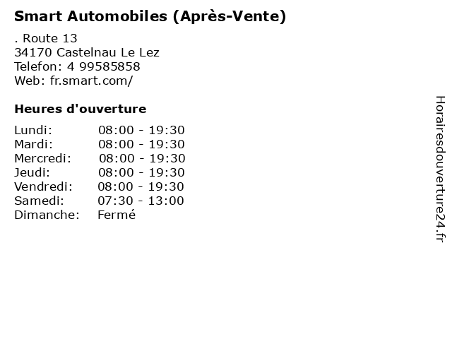 Smart Automobiles (Après-Vente) à Castelnau Le Lez: adresse et heures d'ouverture