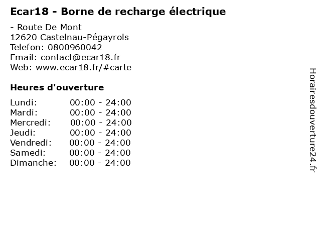 Ecar18 - Borne de recharge électrique à Castelnau-Pégayrols: adresse et heures d'ouverture