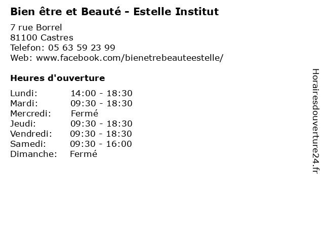 Bien être et Beauté - Estelle Institut à Castres: adresse et heures d'ouverture
