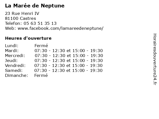 La Marée de Neptune à Castres: adresse et heures d'ouverture