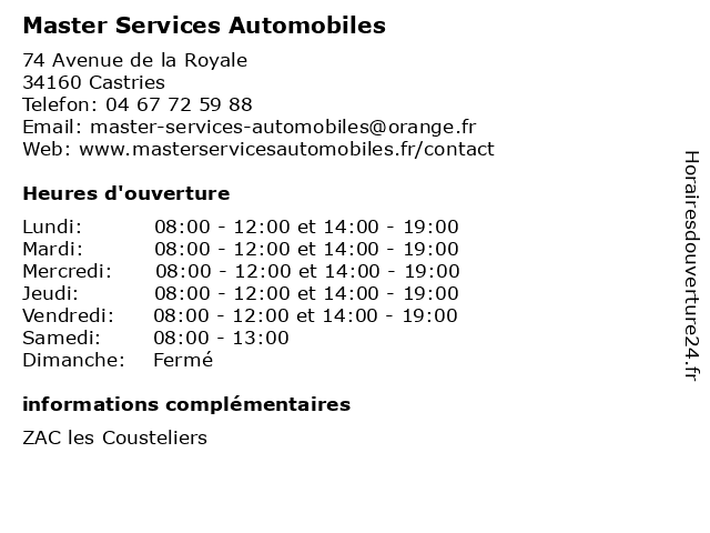 Master Services Automobiles à Castries: adresse et heures d'ouverture