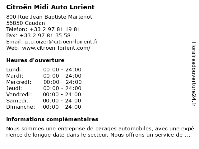 Citroën Midi Auto Lorient (Après vente) à Caudan: adresse et heures d'ouverture