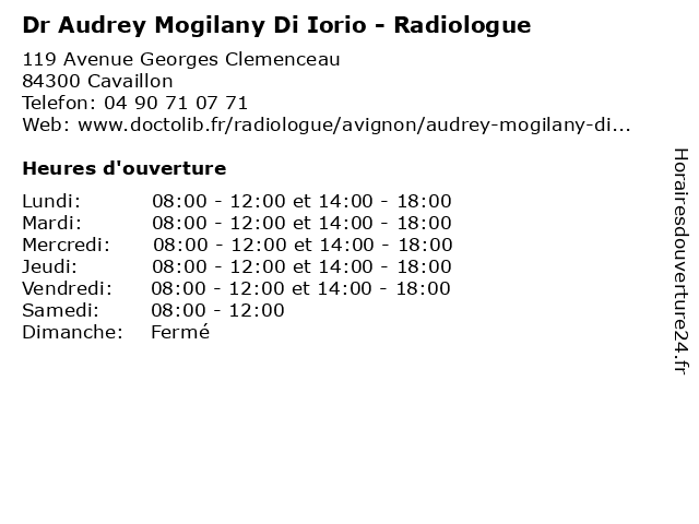 Dr Audrey Mogilany Di Iorio - Radiologue à Cavaillon: adresse et heures d'ouverture