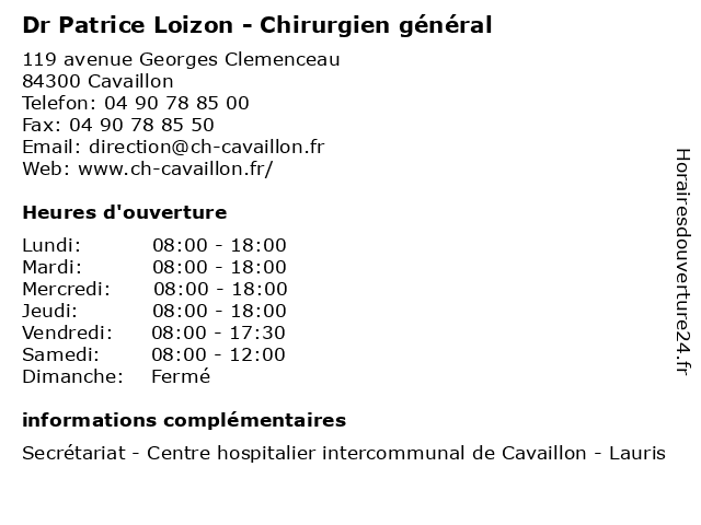 Dr Patrice Loizon - Chirurgien général à Cavaillon: adresse et heures d'ouverture